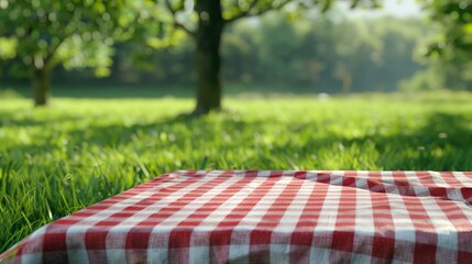 Checkered Cloth on Lush Green Grass, Perfect Picnic Spot