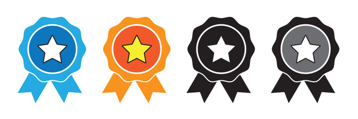 Approved or certified medal icon. Certified badge. Set approval check icon isolated, approved or verified medal icon.