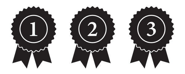 Quality certify badge icon. Qualification certificate medal. Quality award ribbon sign set isolated on white background.