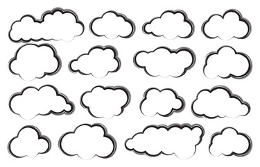 Collection of black cloud vector cut outline. Clouds shape set.