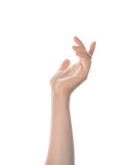 Close up of hand trying to reach for someone or something. Gesture of giving or asking help or sign...