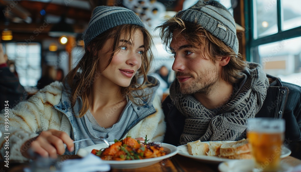 Canvas Prints Couple Eating Dinner At Restaurant. 