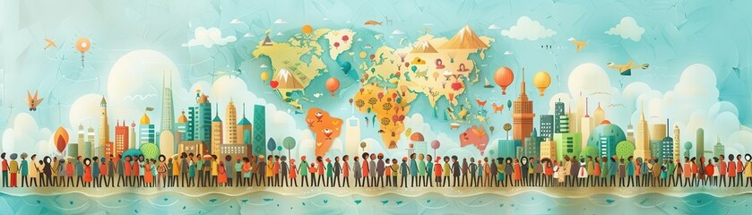 Obraz premium The World in Harmony An illustration depicting a world where people of all races and backgrounds live together in peace and harmony