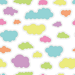 Seamless cloud pattern. Flat cartoon colorful clouds. Clouds sky textile cloud pattern.