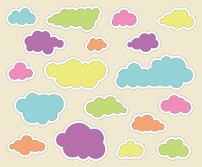 Isolated colorful clouds. Vector clouds in cartoon flat design.