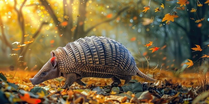 Beautiful armadillo in nature. Selective focus.
