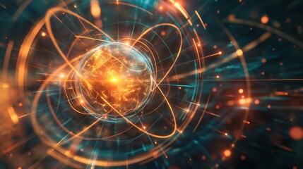 Obraz premium Atoms or Molecules glowing energy surround it close up shot Biological molecules science