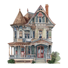Fototapeta premium Victorian style house with intricate details and a large porch.