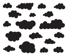 Set of silhouette cloud shape. Clouds black shape collection. Vector cloud silhouette.