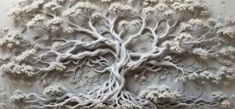 Digital art piece that appears to be relief sculpture tree branc