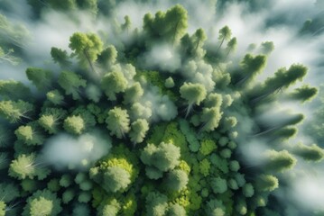 Aerial view dense forest tall trees vegetation are covered green