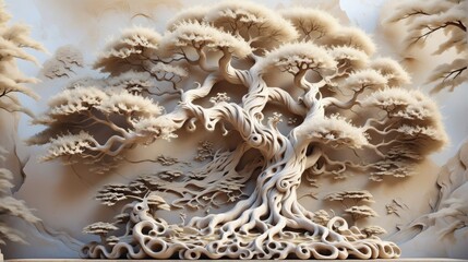 3D rendering large tree multiple branches leaves is intricately