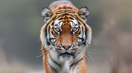 A close-up portrait of a tiger with piercing amber eyes.