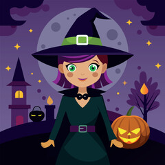 Vector Halloween witch Clipart illustration