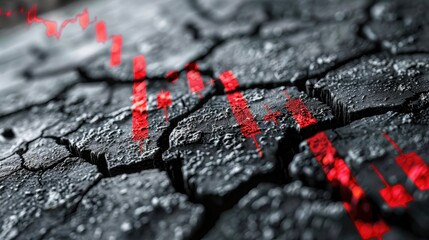 Cracked Earth with Red Financial Graph Overlay Representing Economic Downturn and Market Volatility