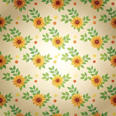 Floral Pattern with Yellow Flowers on Beige Background.