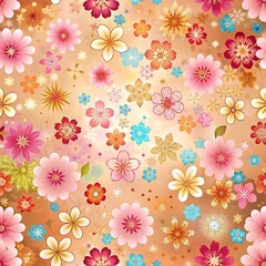 Fototapeta premium Colorful Floral Pattern with Light Orange Background.