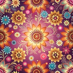 Fototapeta premium Colorful Floral Pattern with Sunflowers.