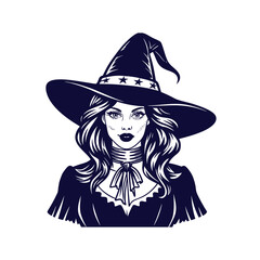 Vector Halloween witch silhouette Clipart illustration On a White Background