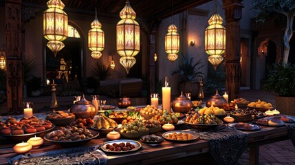 A Festive Table Spread in a Moroccan Courtyard
