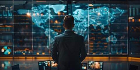 Fototapeta premium Business Leader Overseeing Global in Strategic Command Center