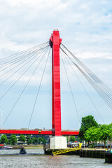 Famous Willemsbrug bridge in Rotterdam city, Netherlands.