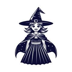 Vector Halloween witch silhouette Clipart illustration On a White Background