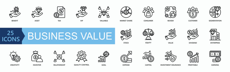 Business Value Icon Collection Set. Simple Line Vector.