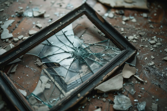 Broken picture frame lying on the floor