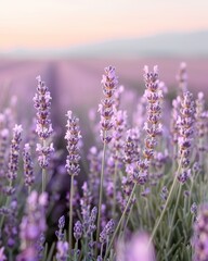 Obraz premium A vast lavender field at sunset, with mountains in the background