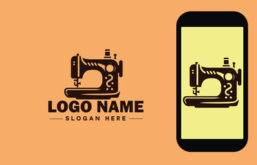 Sewing machine icon Sewing device Stitching machine Tailoring machine flat logo sign symbol editable vector