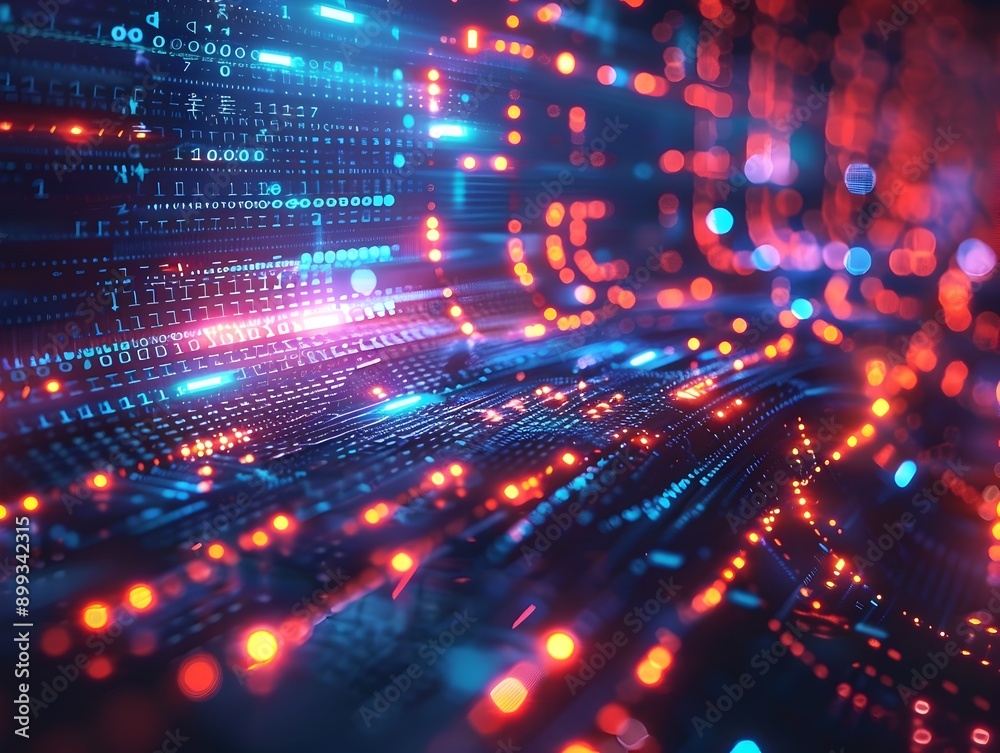 Poster glowing cyber matrix with interconnected data streams abstract background