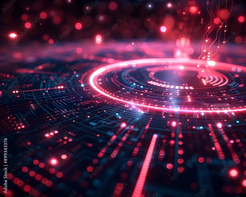 Poster captivating high tech cyber background with pulsing neon highlights and interactive interfaces