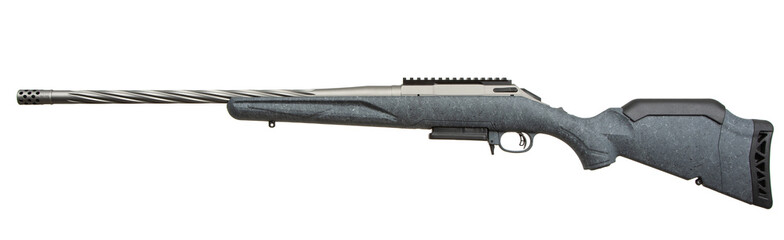 Modern bolt carbine isolated on white background. Weapons for sports, hunting and self-defense.