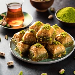 Turkish dessert pistachio baklava or kuru baklava