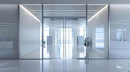 Modern Office Entrance with Glass Doors and Minimalist Design