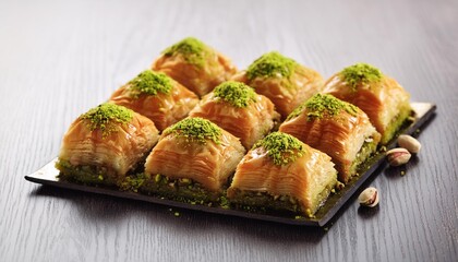 Turkish dessert pistachio baklava or kuru baklava
