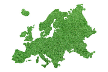 Map of Europe made from green grass isolated on transparent background, PNG File