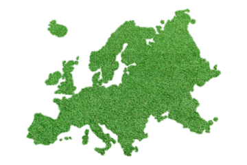 Map of Europe made from green grass isolated on transparent background, PNG File