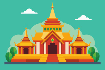 Thai temple in flat design style. Vector illustration 