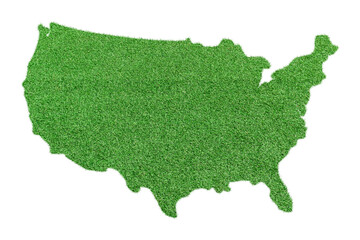 Map of United States of America made from green grass isolated on transparent background, PNG File