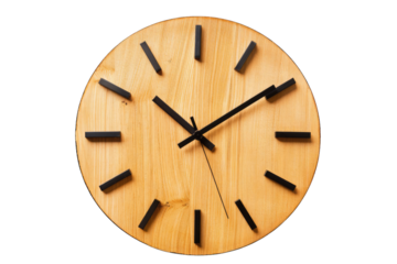 Modern wooden wall clock with minimalist black hour markers and hands. Ideal for home decor, office settings, and interior design inspiration.