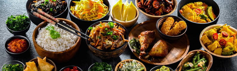 Composition with variety of east asian dishes
