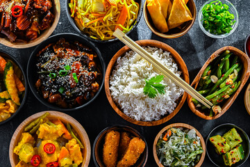 Composition with variety of east asian dishes