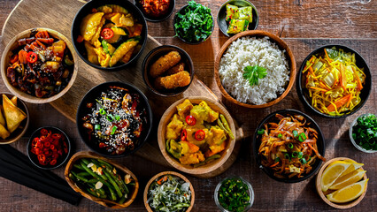 Composition with variety of east asian dishes