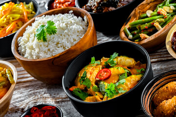 Composition with variety of east asian dishes