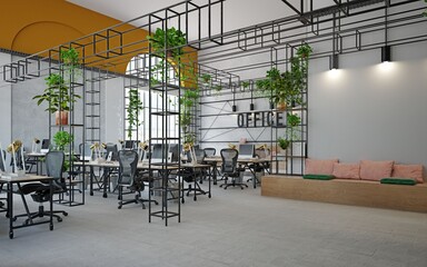 Interior of modern office with yellow walls