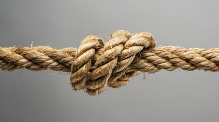 Obraz premium A close-up view of a thick, tangled rope against a grey backdrop.