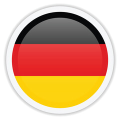 Glossy flag of Germany isolated on white background. Round vector icon with shadow underneath. Best for mobile apps, UI and web design