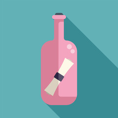Pink bottle containing message is bobbing in the ocean, creating a romantic mood